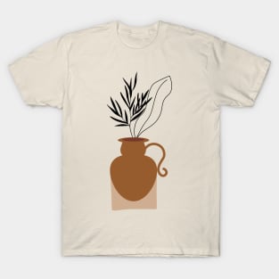 Boho Minimalist Abstract leaves Bouquet Pottery Vase  Art T-Shirt